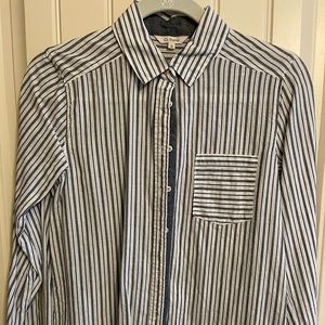 Denim blue and white stripe blouse. Size Small